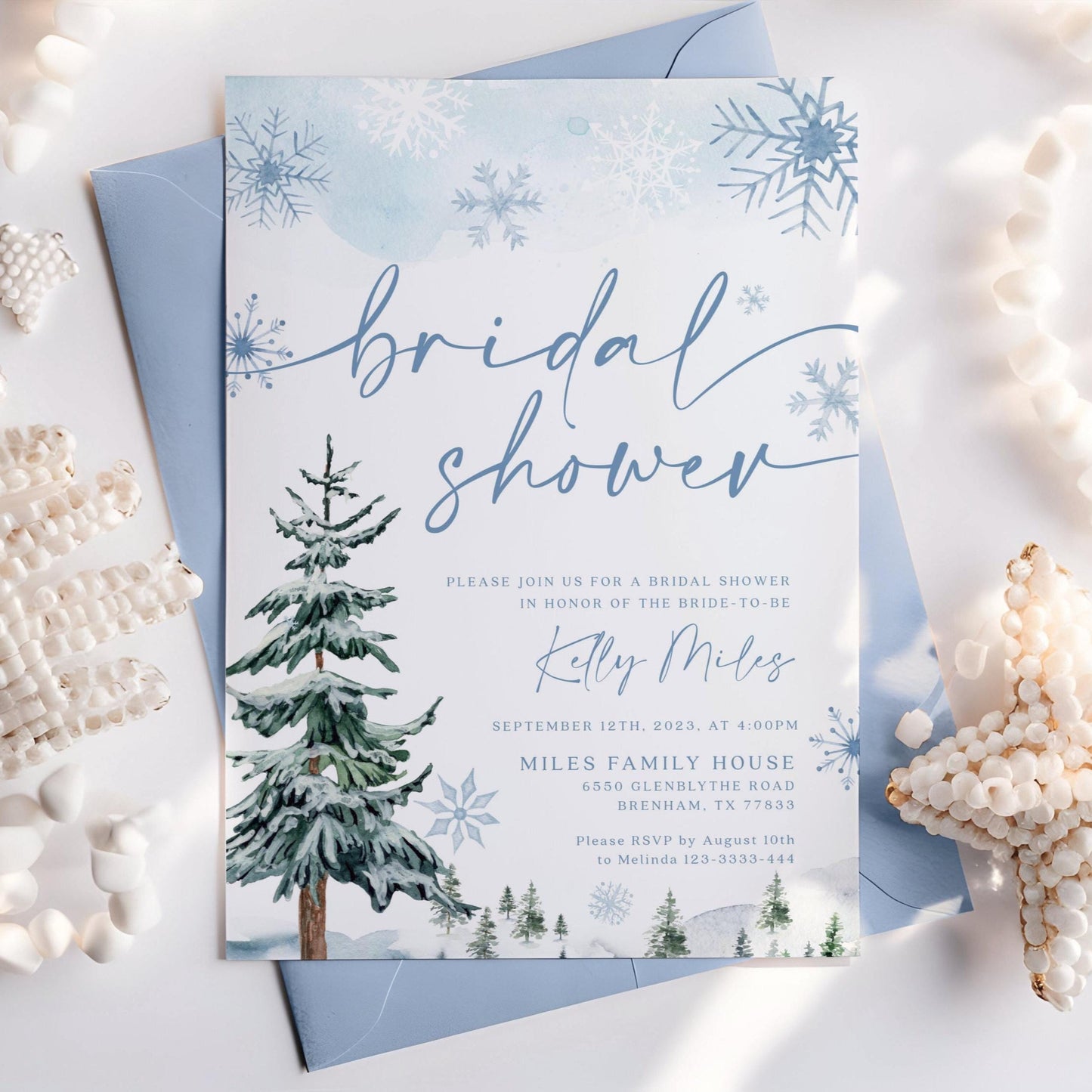 Winter bridal shower invitation, Winter wonderland bridal shower - LovelyTemplatesCo
