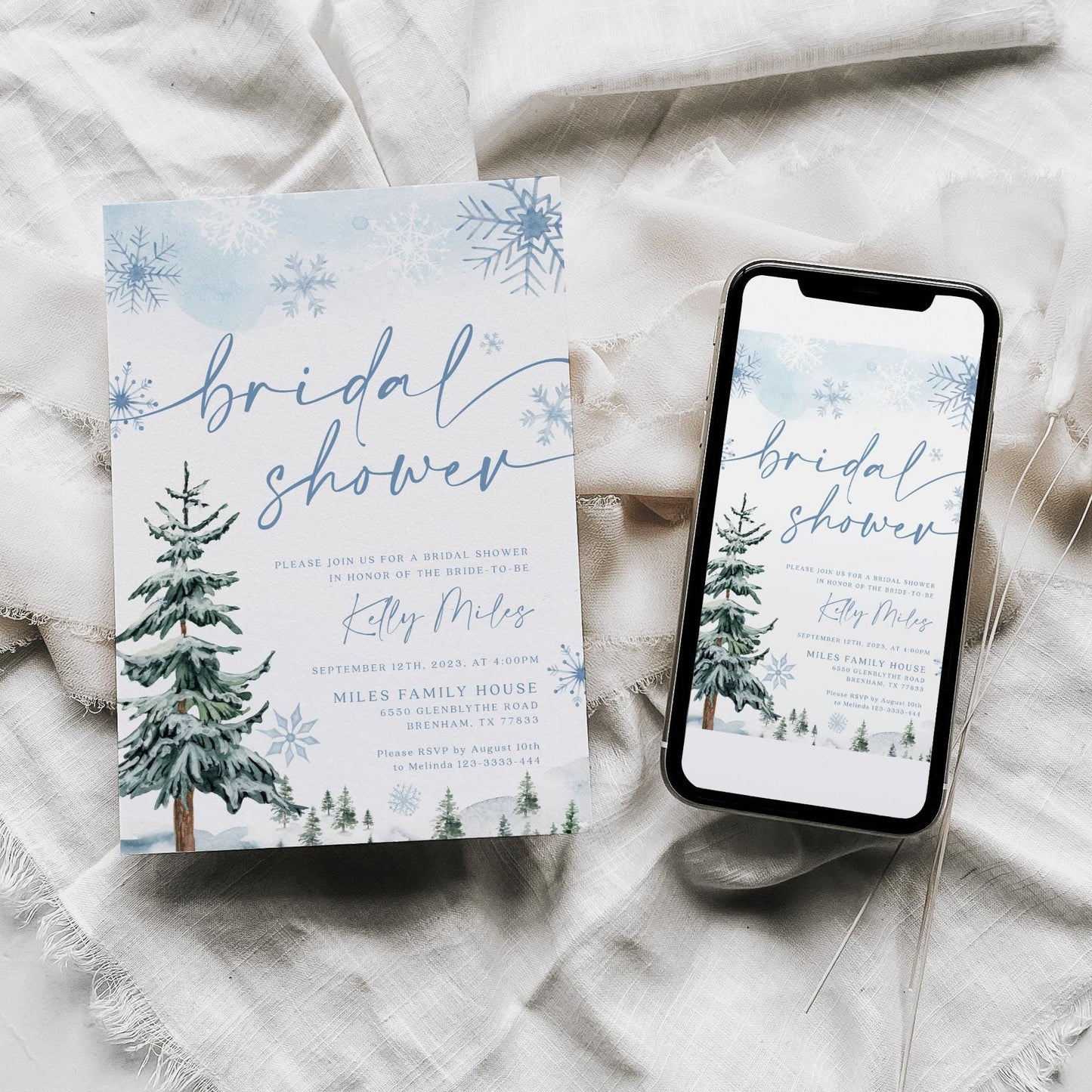 Winter bridal shower invitation, Winter wonderland bridal shower - LovelyTemplatesCo