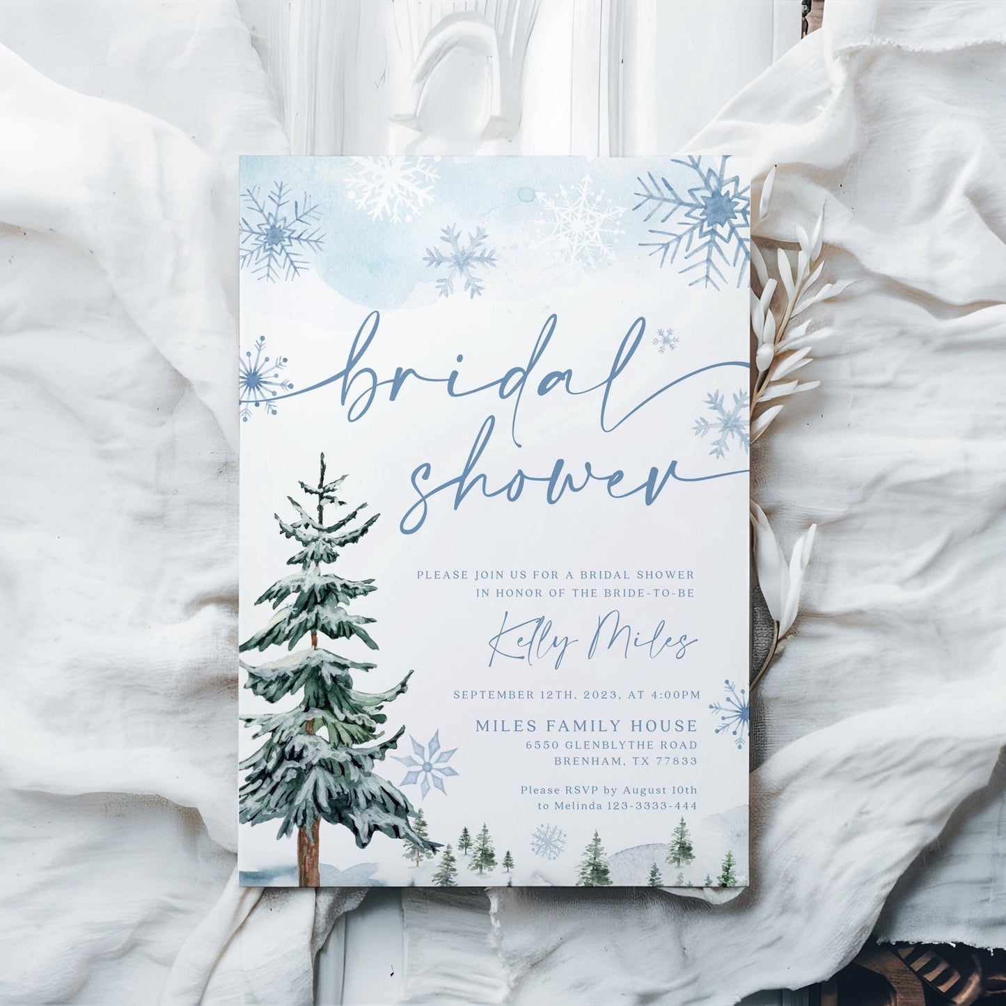 Winter bridal shower invitation, Winter wonderland bridal shower - LovelyTemplatesCo