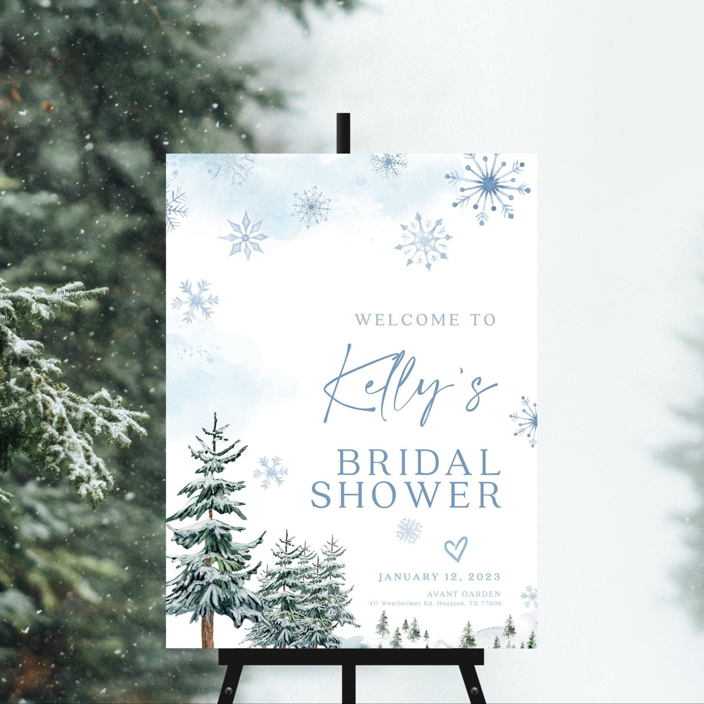 Winter wonderland bridal shower sign - LovelyTemplatesCo