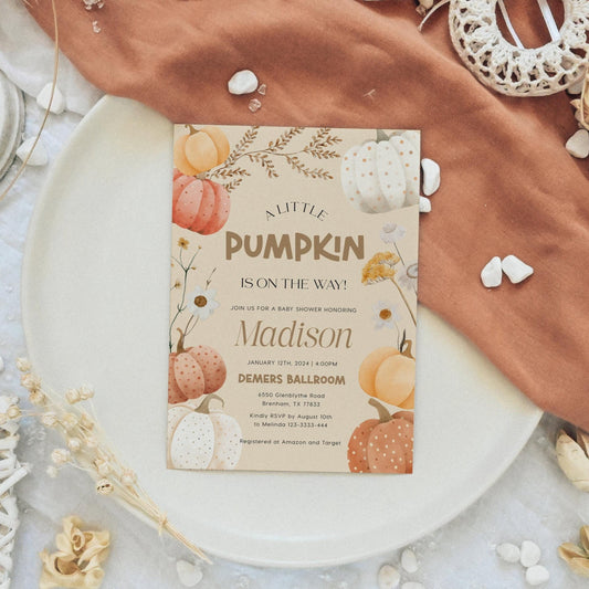A Little Pumpkin Invitation, Fall baby shower invitation - LovelyTemplatesCo