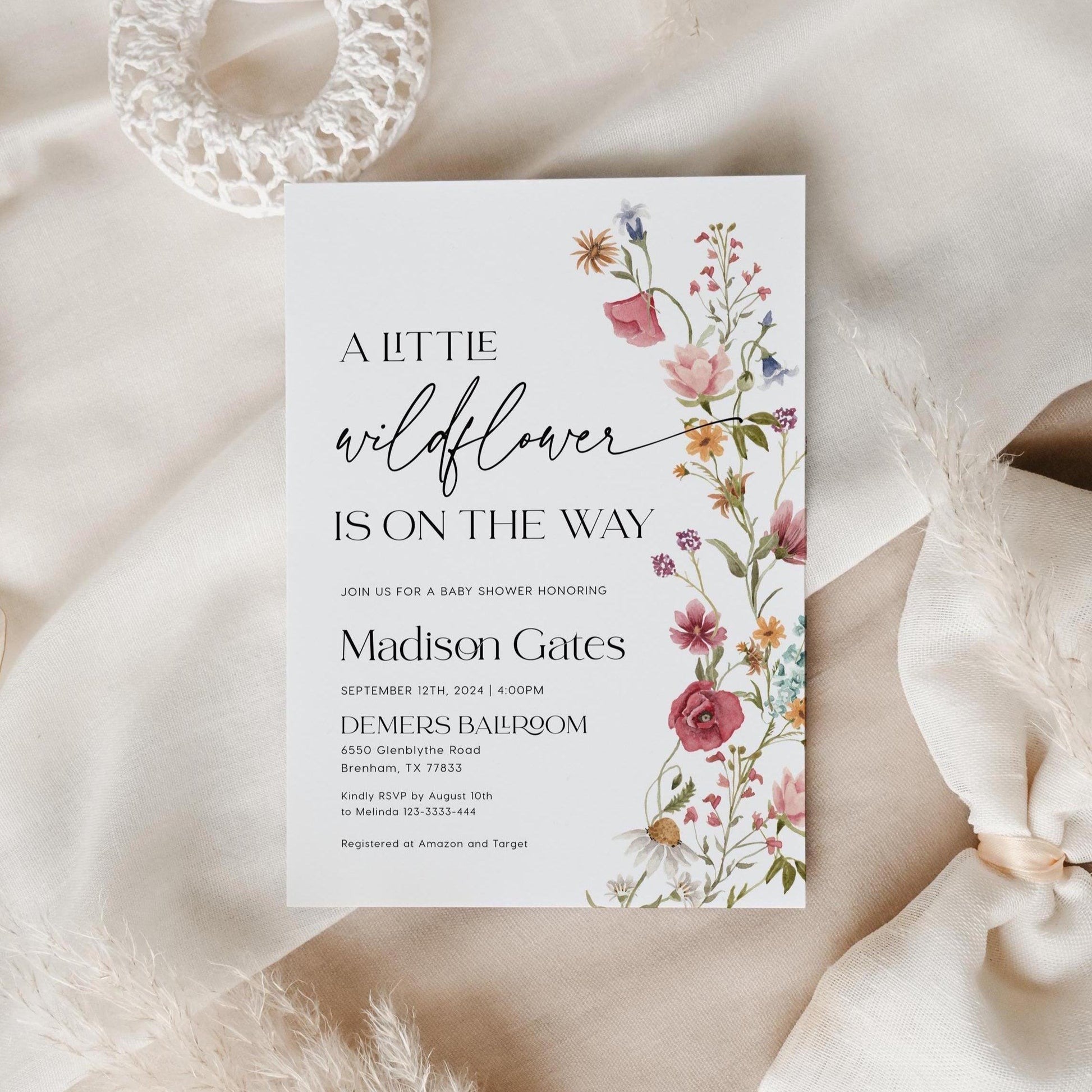 A Little Wildflower Is on the Way Baby Shower Invitation - LovelyTemplatesCo