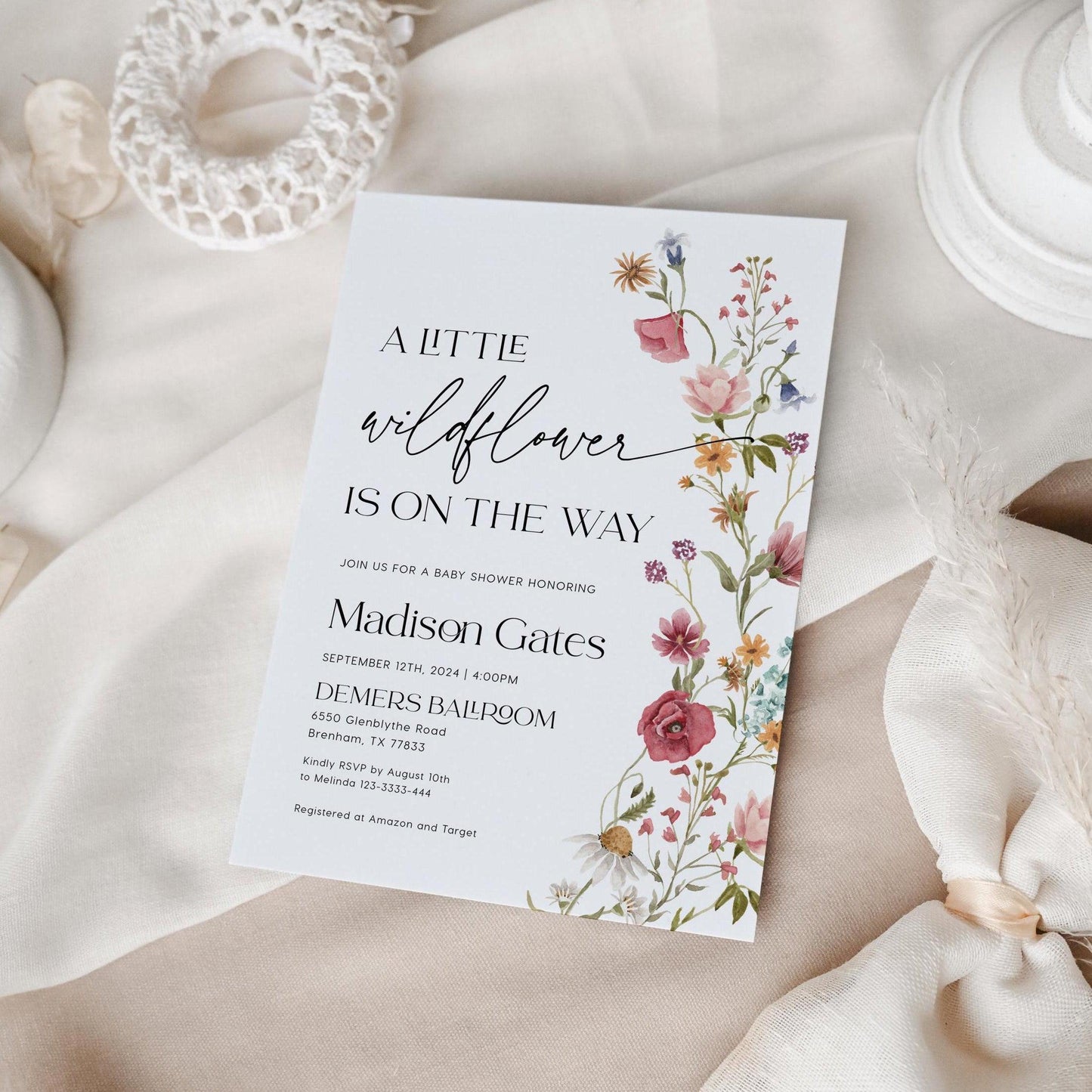 A Little Wildflower Is on the Way Baby Shower Invitation - LovelyTemplatesCo