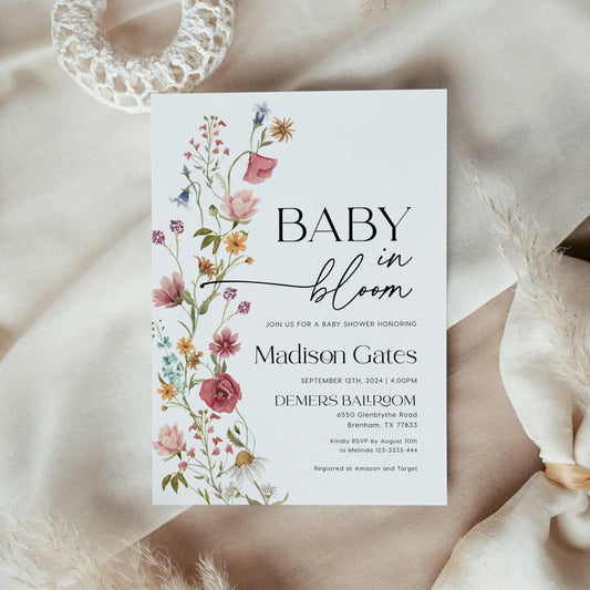 Baby In Bloom Baby Shower Invitation - LovelyTemplatesCo