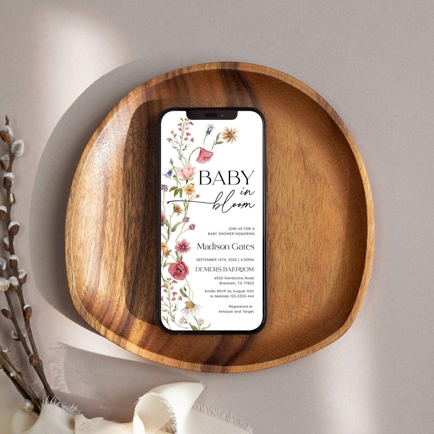 Baby In Bloom Invitation, Digital Baby Shower invitation - LovelyTemplatesCo