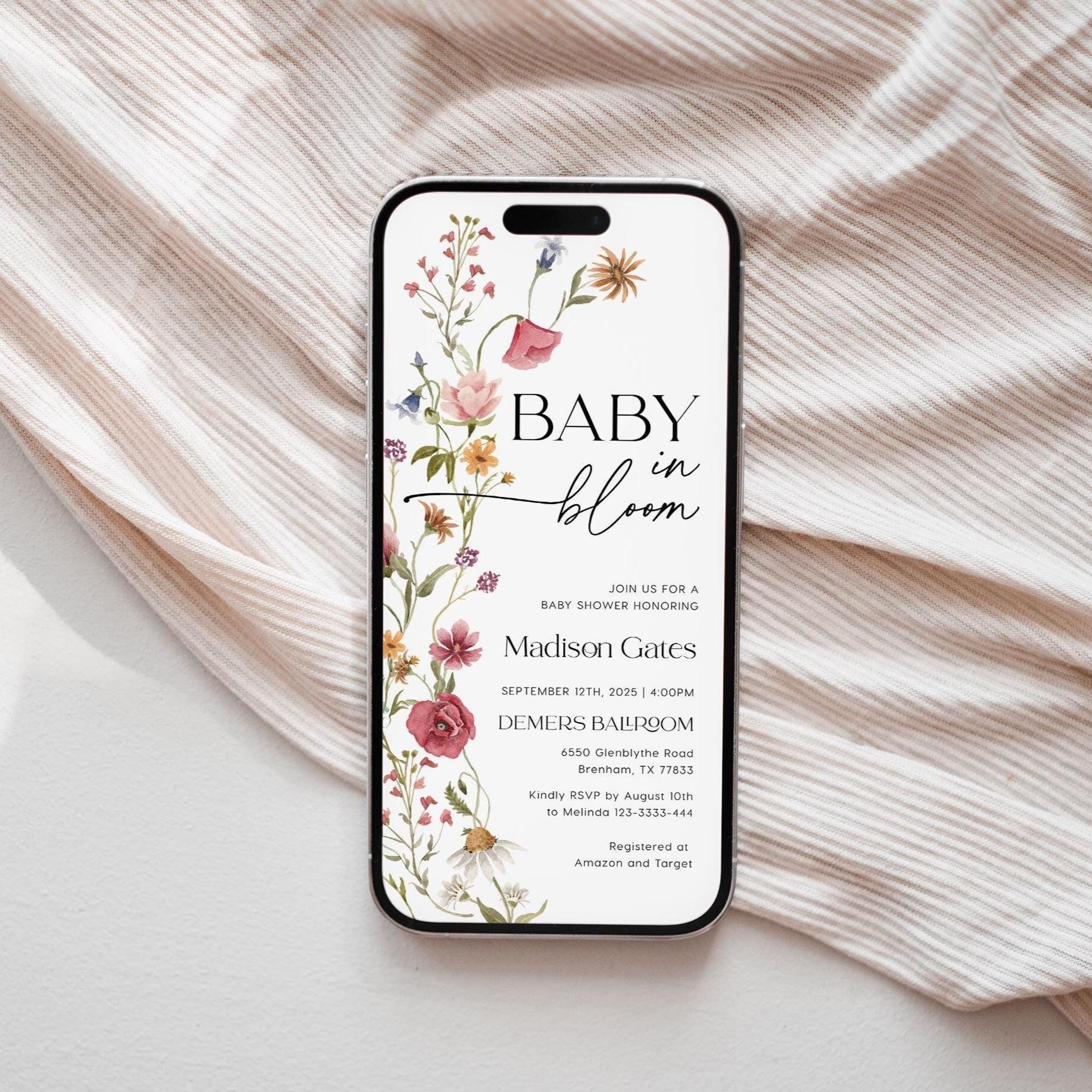 Baby In Bloom Invitation, Digital Baby Shower invitation - LovelyTemplatesCo