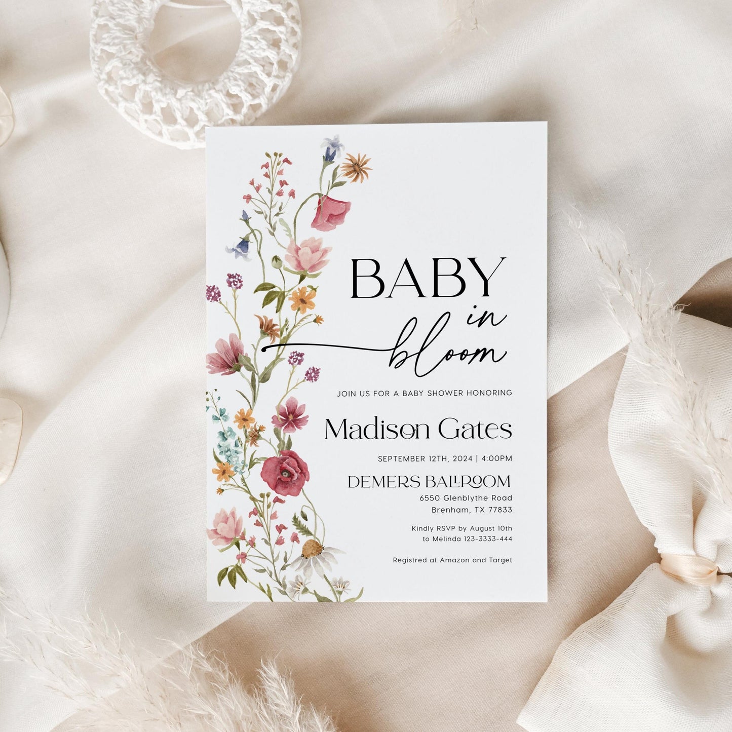 Baby In Bloom Invitation Set, Wildflower Baby shower - LovelyTemplatesCo