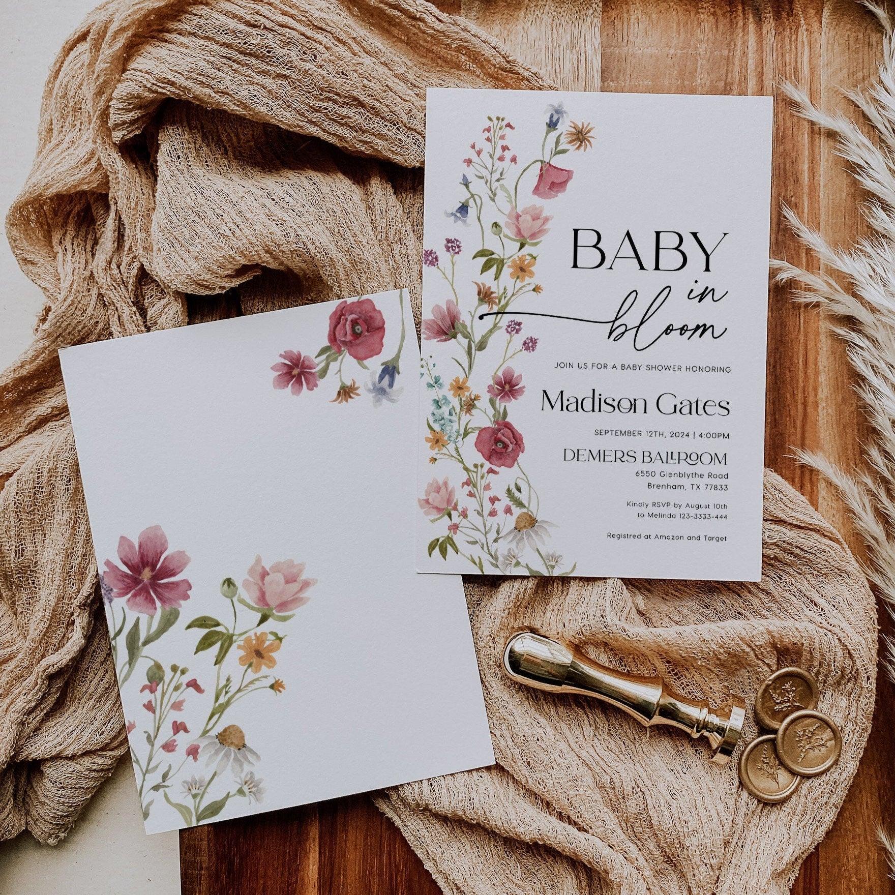 Baby In Bloom Invitation Set, Wildflower Baby shower - LovelyTemplatesCo