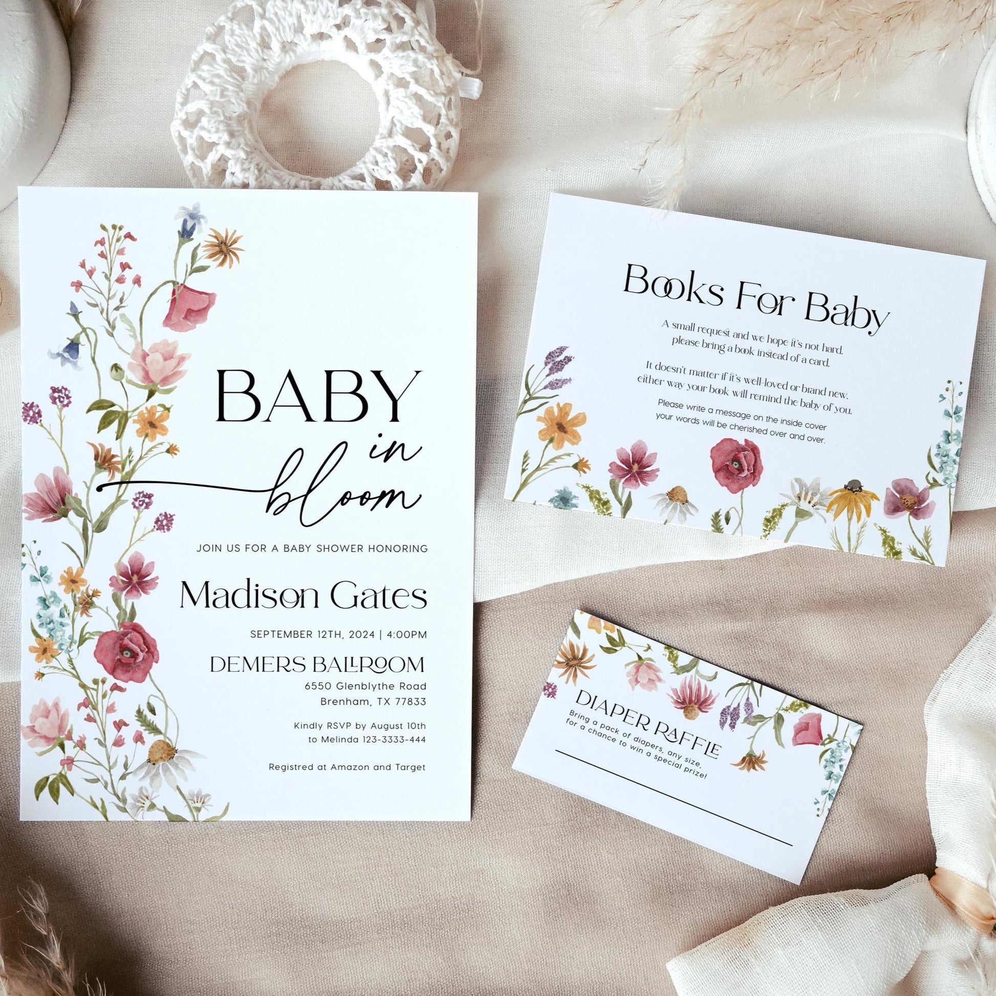 Baby In Bloom Invitation Set, Wildflower Baby shower - LovelyTemplatesCo