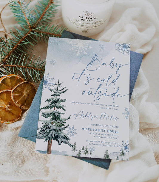 Baby It's Cold Outside Invitation, Winter Wonderland Baby Shower invitation template - LovelyTemplatesCo