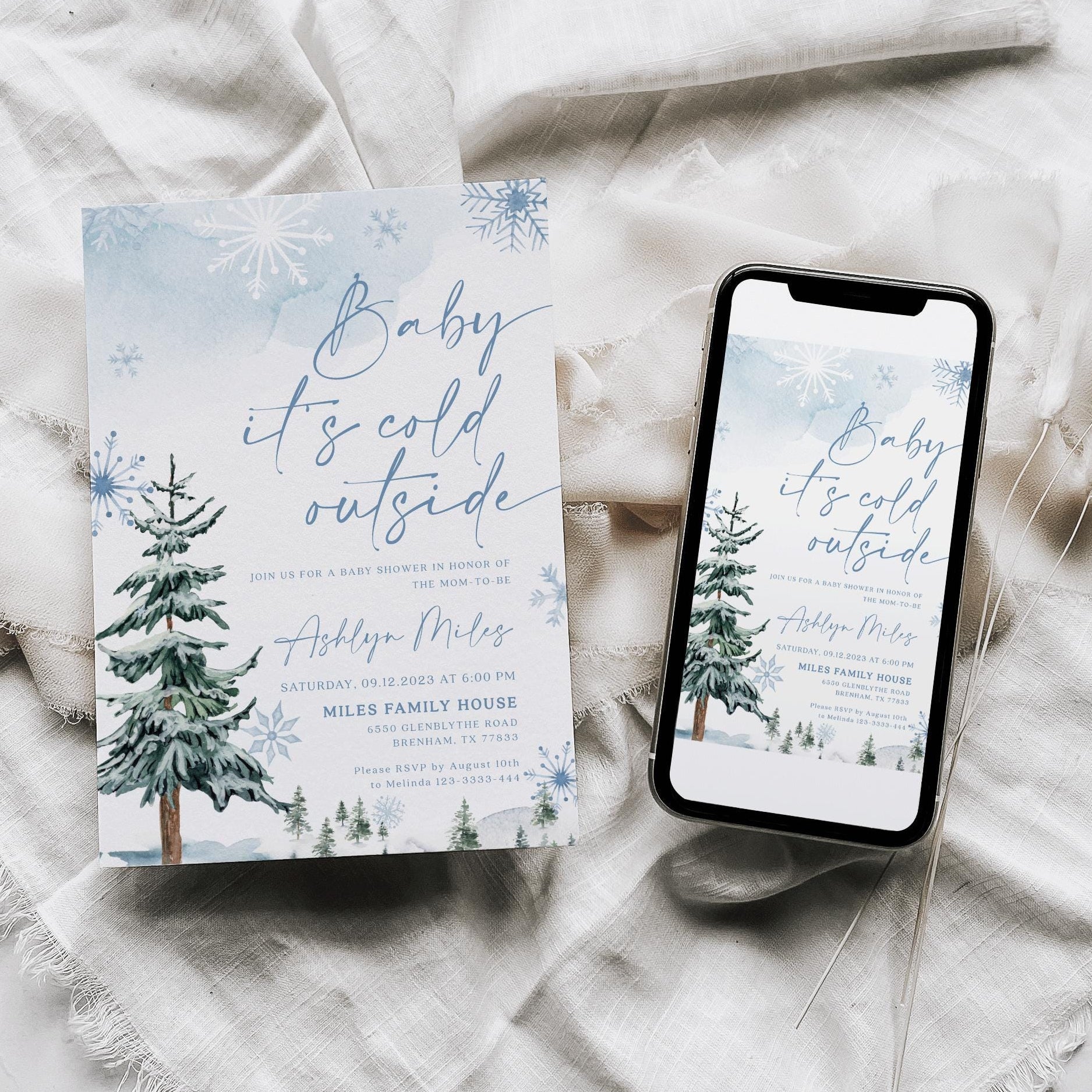 Baby It's Cold Outside Invitation, Winter Wonderland Baby Shower invitation template - LovelyTemplatesCo