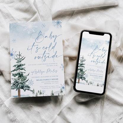 Baby It's Cold Outside Invitation, Winter Wonderland Baby Shower invitation template - LovelyTemplatesCo