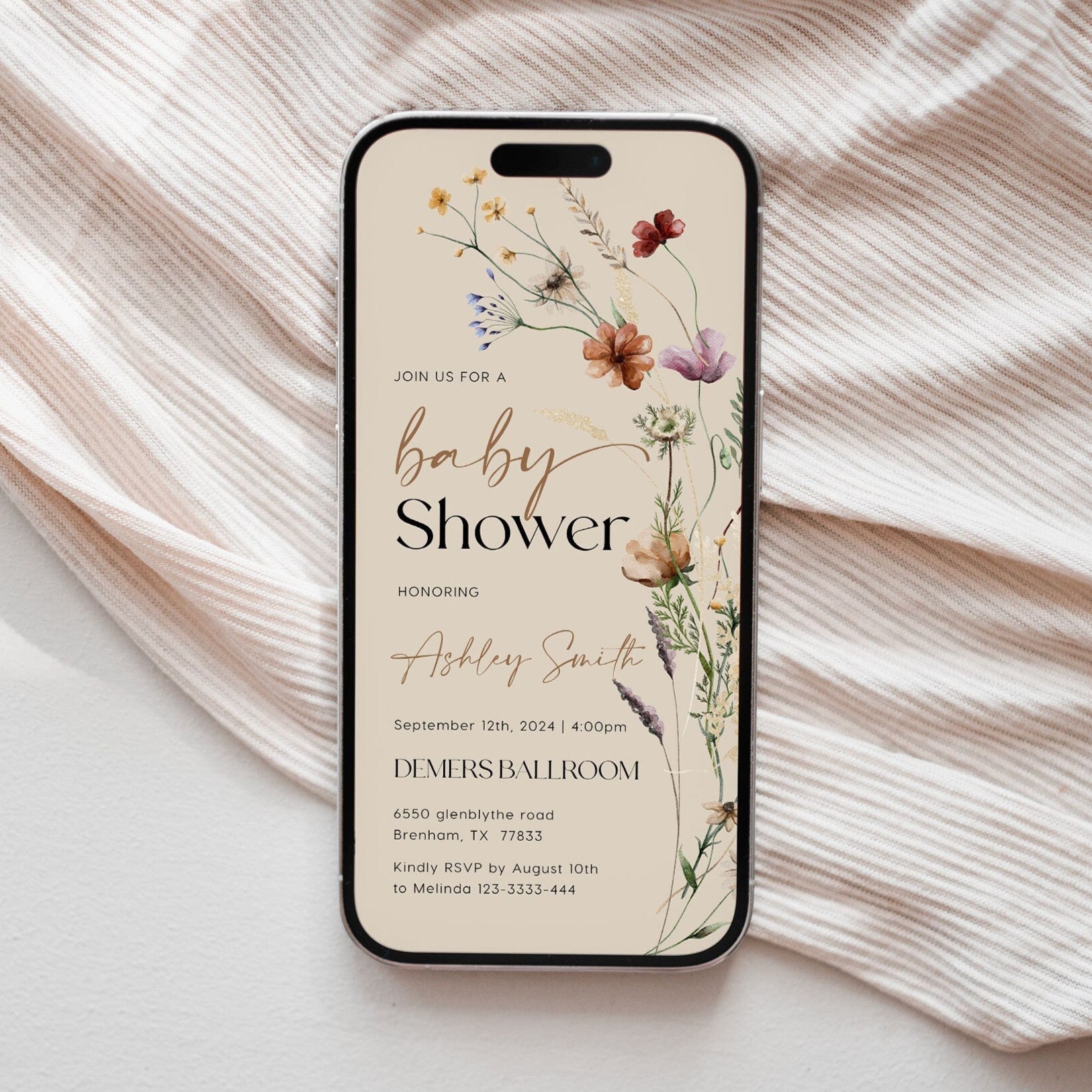 Baby Shower E - vite template, Florale Baby Shower Invitation, Digital Invitation - LovelyTemplatesCo