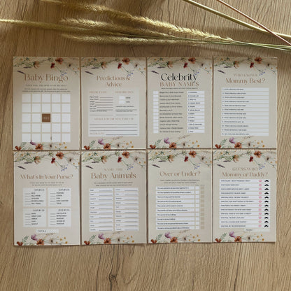 Baby Shower Games bundle, Boho Beige baby Shower games bundle - LovelyTemplatesCo