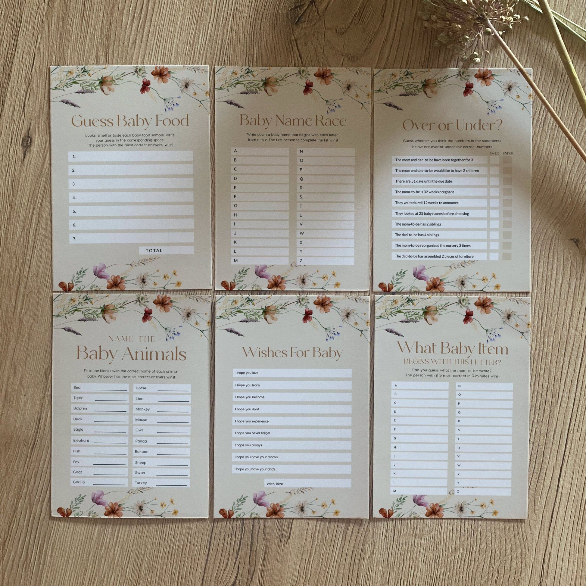 Baby Shower Games bundle, Boho Beige baby Shower games bundle - LovelyTemplatesCo