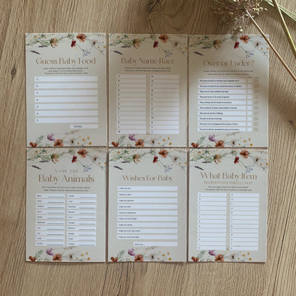 Baby Shower Games bundle, Boho Beige baby Shower games bundle - LovelyTemplatesCo
