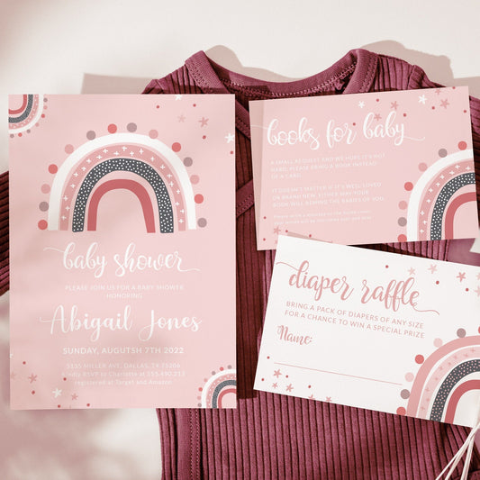 Baby shower invitation set, Rainbow baby shower invitation, Girl bay shower invitation - LovelyTemplatesCo