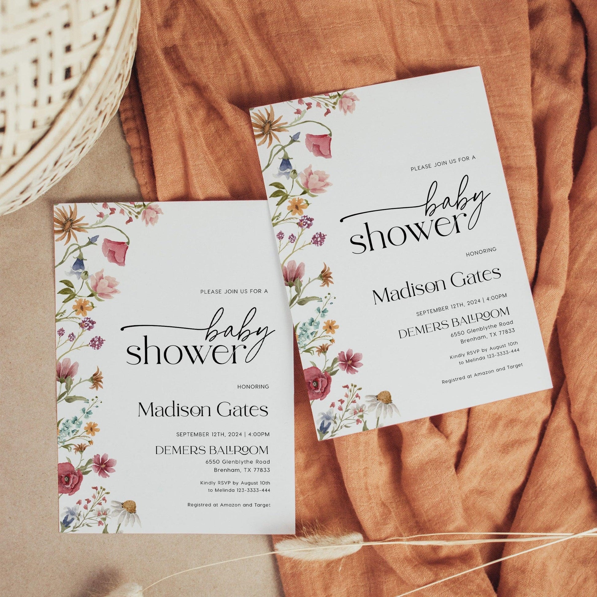 Baby Shower Invitation with Watercolor Florals - LovelyTemplatesCo