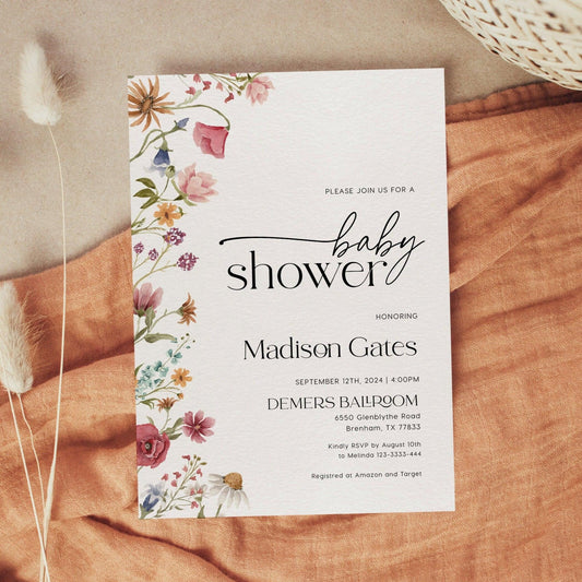 Baby Shower Invitation with Watercolor Florals - LovelyTemplatesCo