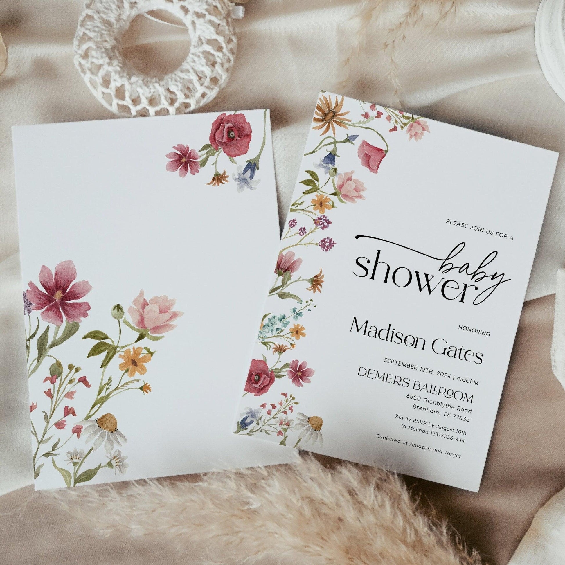 Baby Shower Invitation with Watercolor Florals - LovelyTemplatesCo