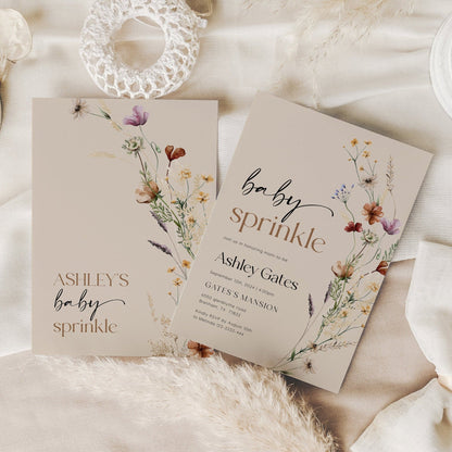Baby Sprinkle Invitation | Wildflower Invitation | Beige Invitation Template - LovelyTemplatesCo