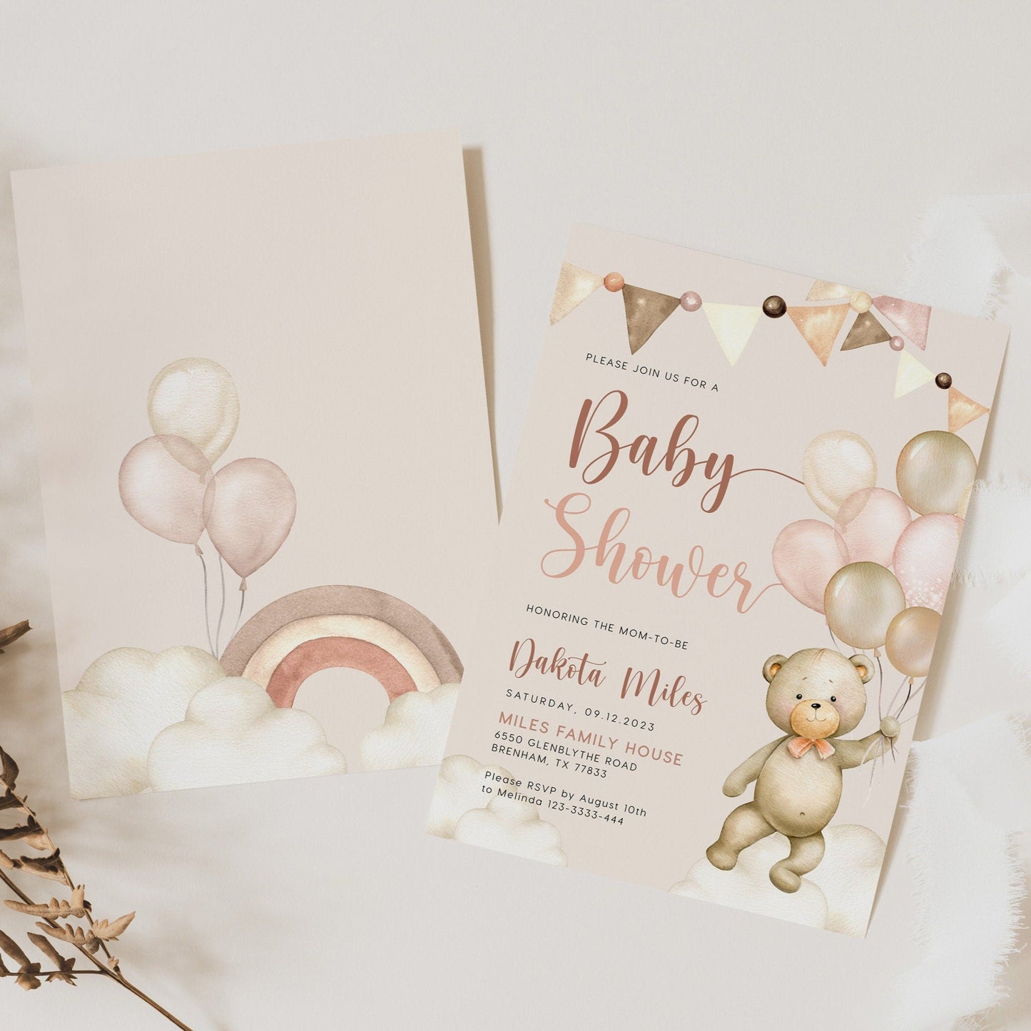 Bear baby Shower invitation, Baby shower invitation template, Neutral baby shower - LovelyTemplatesCo
