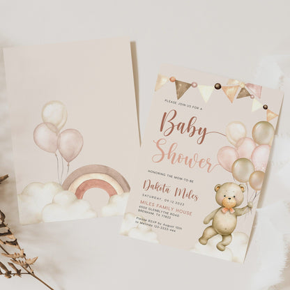 Bear baby Shower invitation, Baby shower invitation template, Neutral baby shower - LovelyTemplatesCo