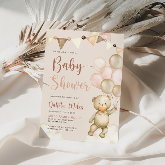 Bear baby Shower invitation, Baby shower invitation template, Neutral baby shower - LovelyTemplatesCo
