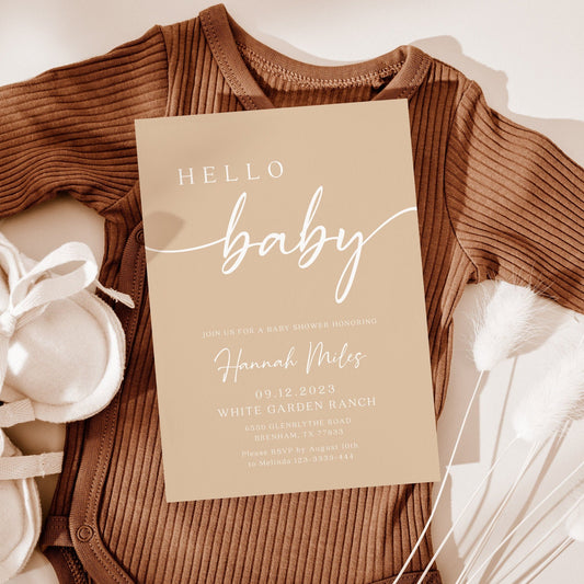 Beige Neutral Gender Baby Shower Invitation Template - LovelyTemplatesCo