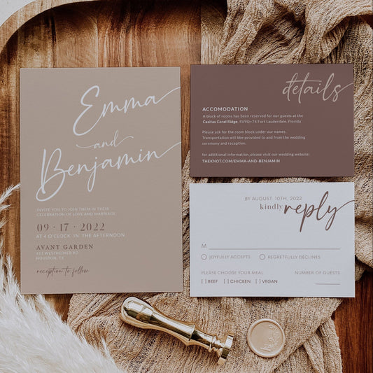 Beige wedding invitation set, Natural wedding invitation - LovelyTemplatesCo