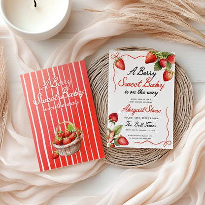 Berry Sweet Baby Is on the Way | Strawberry Baby Shower Invitation - LovelyTemplatesCo