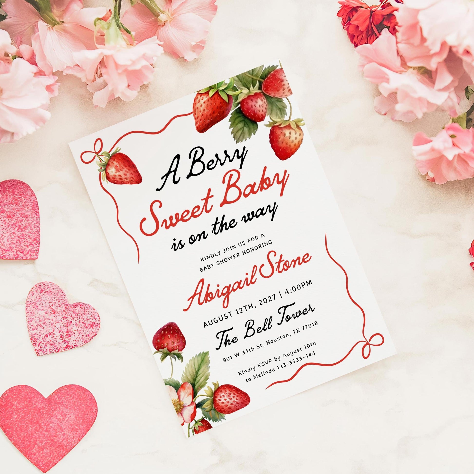 Berry Sweet Baby Is on the Way | Strawberry Baby Shower Invitation - LovelyTemplatesCo