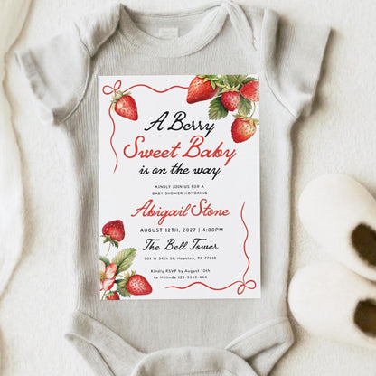 Berry Sweet Baby Is on the Way | Strawberry Baby Shower Invitation - LovelyTemplatesCo
