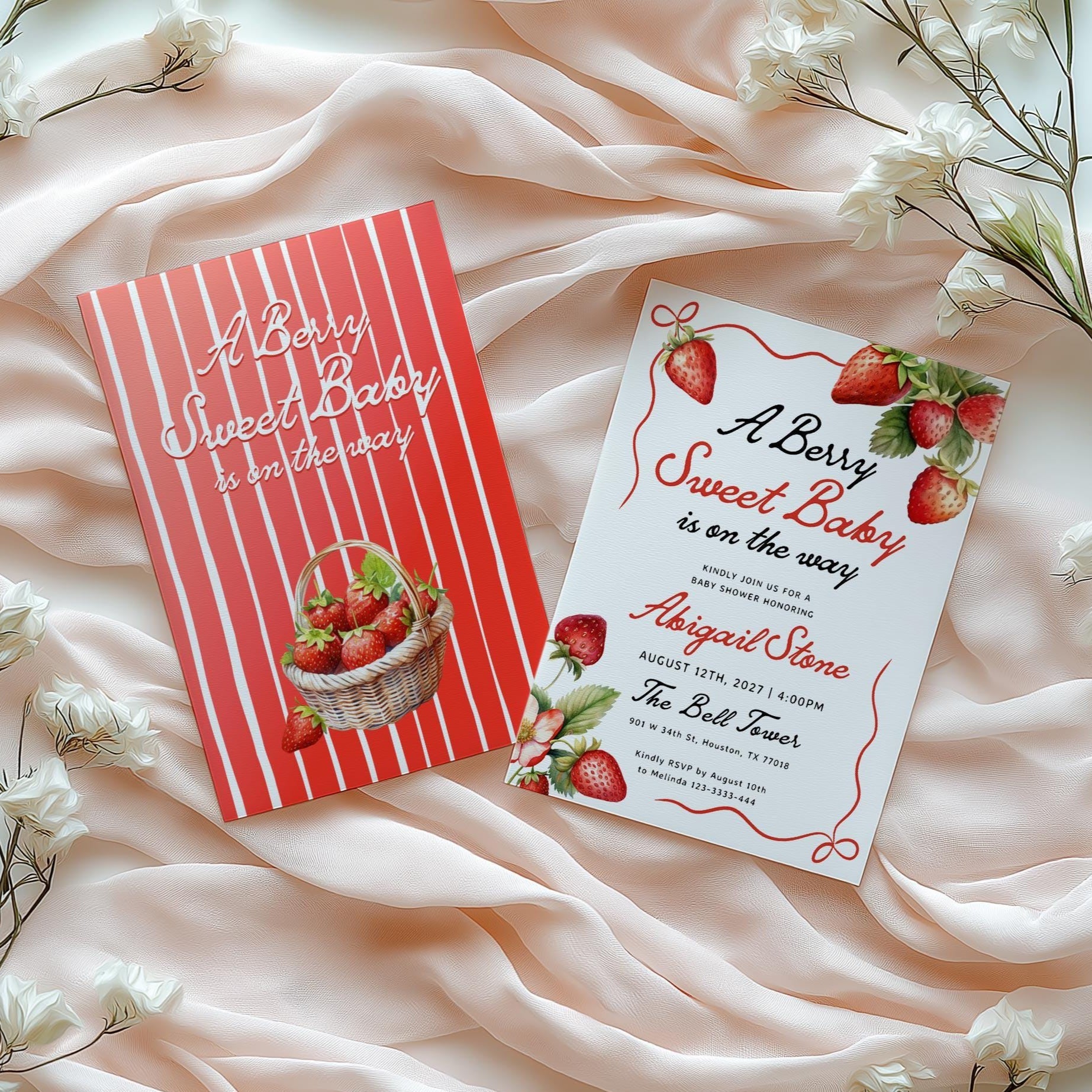 Berry Sweet Baby Is on the Way | Strawberry Baby Shower Invitation - LovelyTemplatesCo