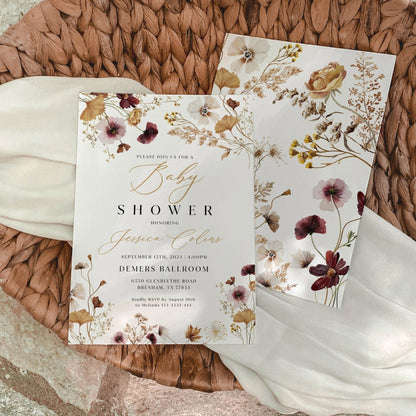Boho Baby Shower invitation template, Floral Wildflower Baby Shower invitation - LovelyTemplatesCo