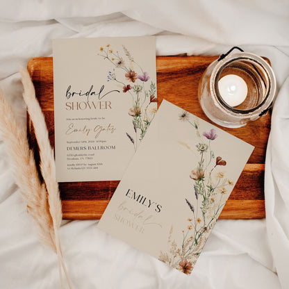 Boho Bridal Shower Invitation, Beige Wildflower Bridal Shower Invitation - LovelyTemplatesCo