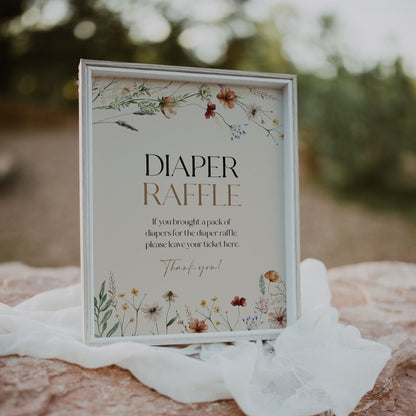 Boho Floral Diaper Raffle sign, Baby Shower Diaper Raffle sign - LovelyTemplatesCo