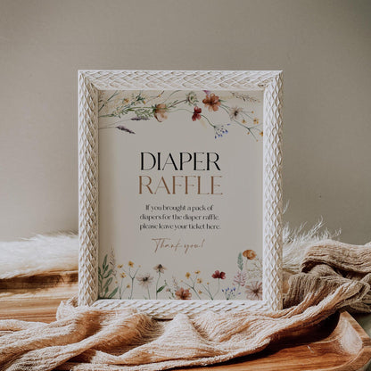 Boho Floral Diaper Raffle sign, Baby Shower Diaper Raffle sign - LovelyTemplatesCo