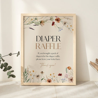 Boho Floral Diaper Raffle sign, Baby Shower Diaper Raffle sign - LovelyTemplatesCo