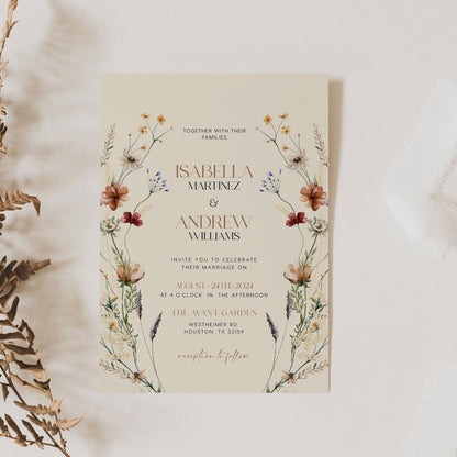 Boho Invitation set, Beige and Terracotta Wedding Invitation, Floral wedding Invitation set - LovelyTemplatesCo