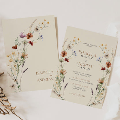 Boho Invitation set, Beige and Terracotta Wedding Invitation, Floral wedding Invitation set - LovelyTemplatesCo