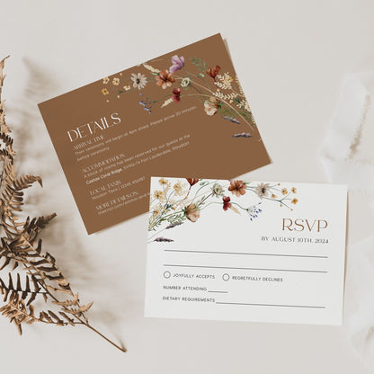 Boho Invitation set, Beige and Terracotta Wedding Invitation, Floral wedding Invitation set - LovelyTemplatesCo