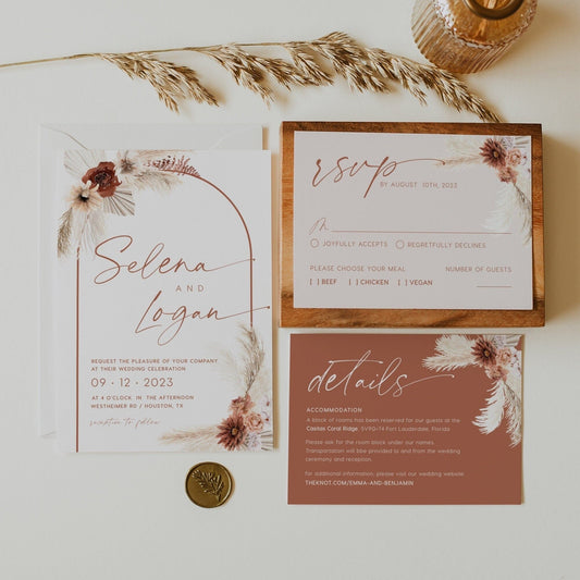Boho Invitation template, Wedding invitation pampas - LovelyTemplatesCo