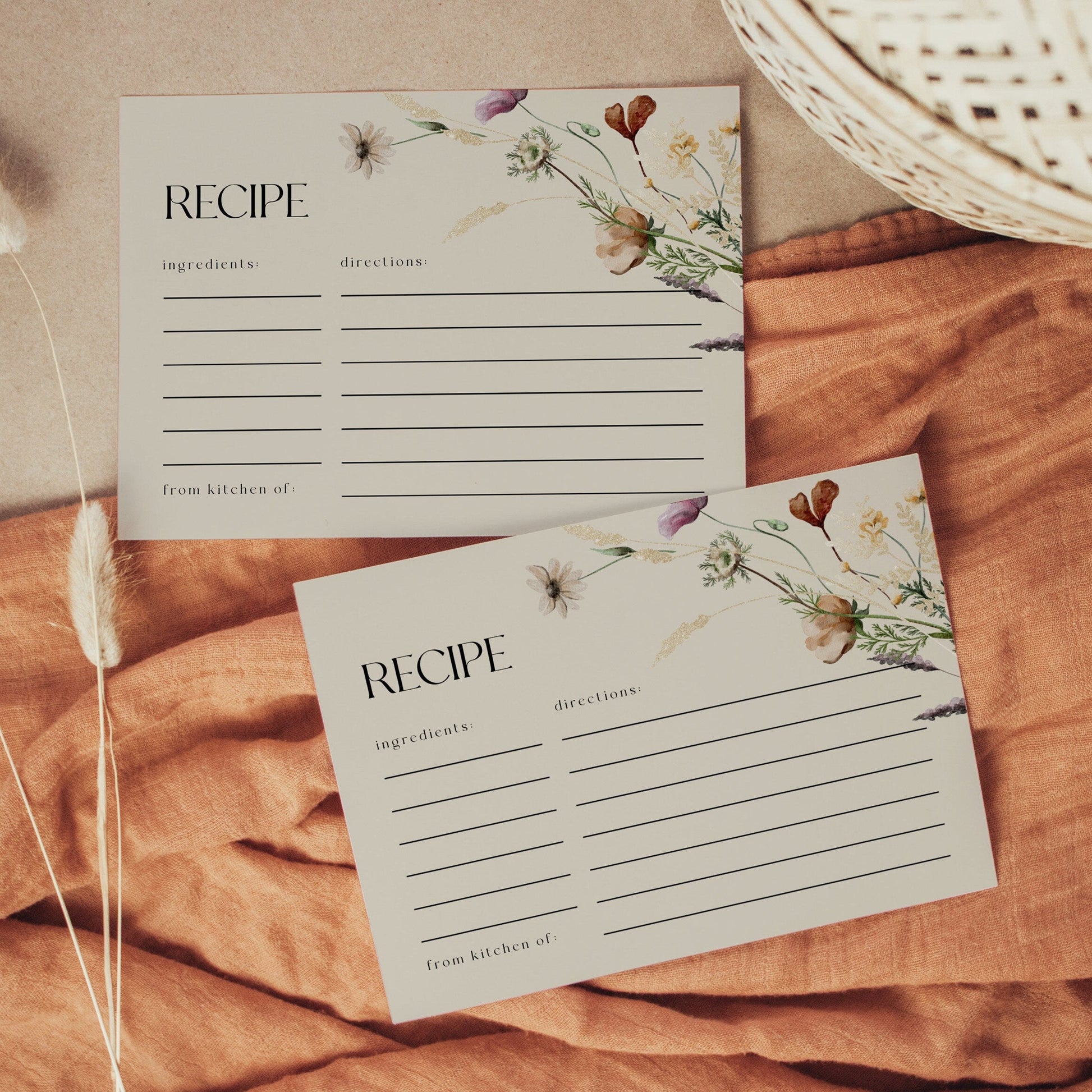 Boho Recipe card, Bridal Shower Recipe card, Recipe card template - LovelyTemplatesCo