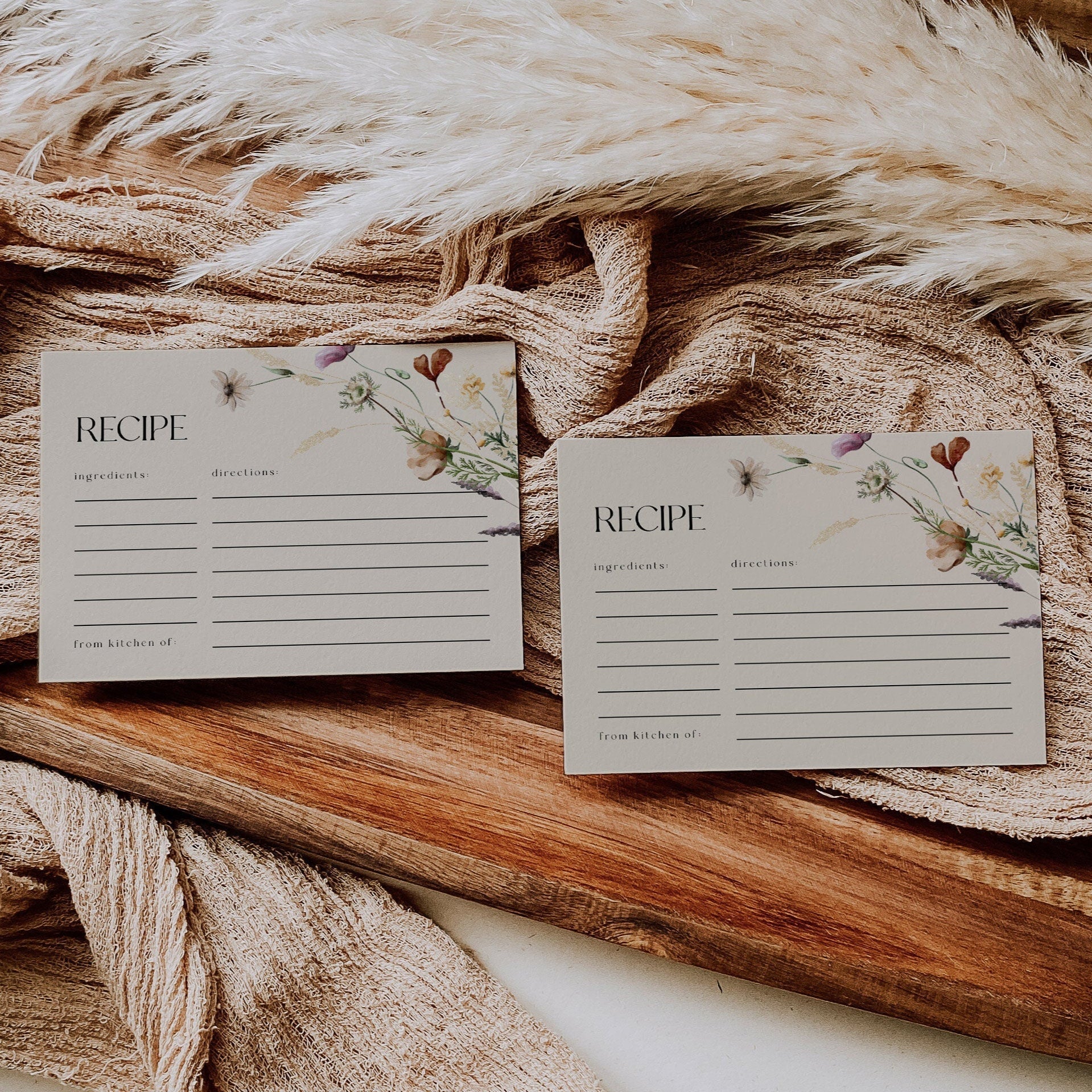 Boho Recipe card, Bridal Shower Recipe card, Recipe card template - LovelyTemplatesCo
