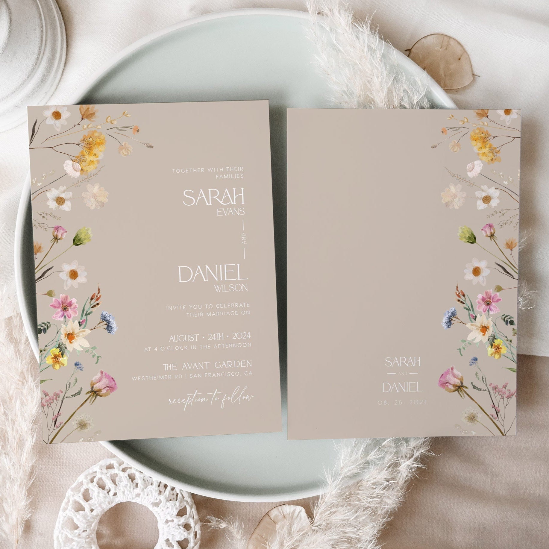 Boho Wedding Invitation, Wildflower Wedding Invitation, Floral Wedding Invitation - LovelyTemplatesCo