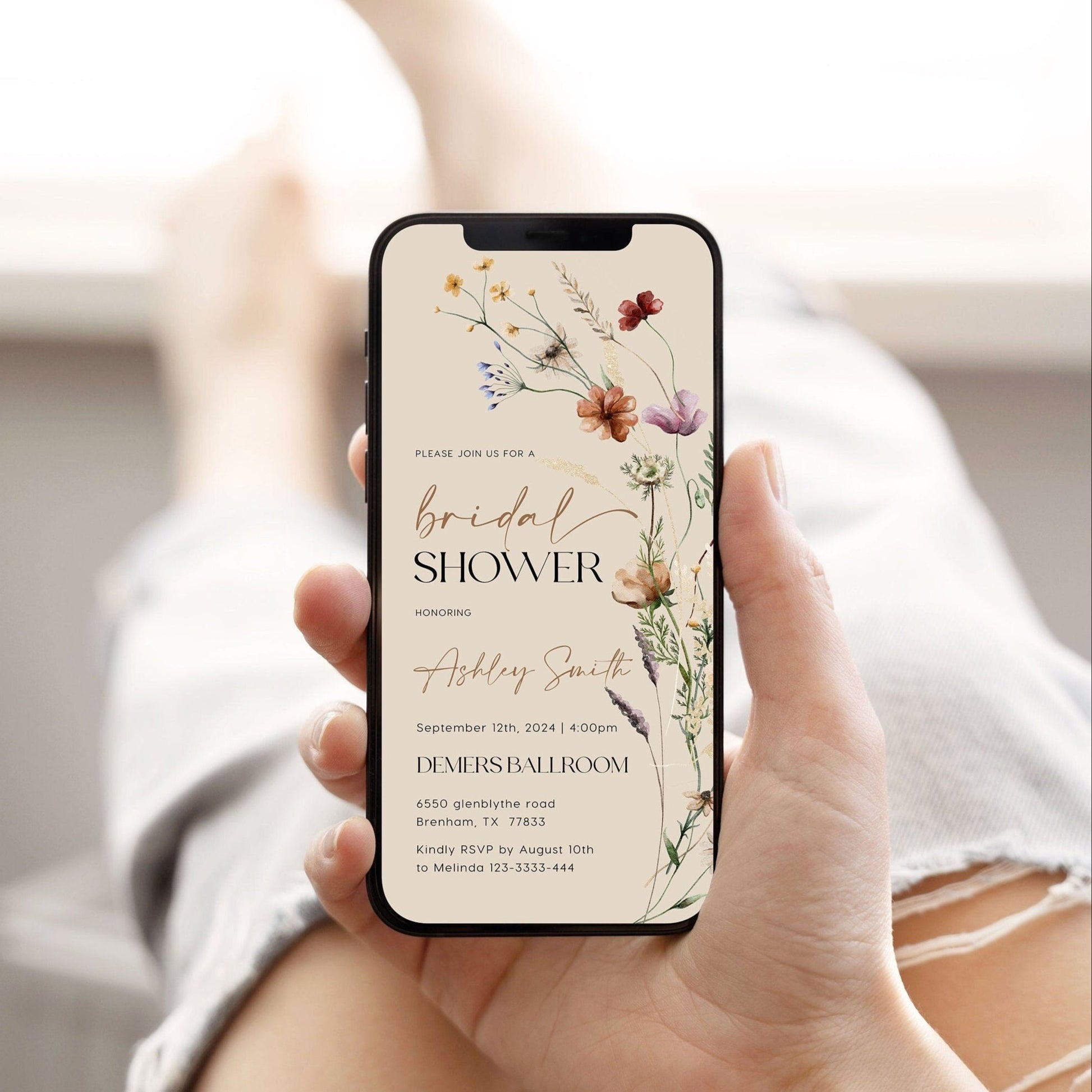 Bridal Shower Evite | Bridal shower invitation template | Beige and Floral Invitation - LovelyTemplatesCo