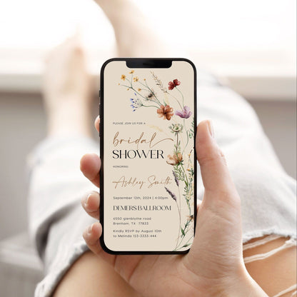 Bridal Shower Evite | Bridal shower invitation template | Beige and Floral Invitation - LovelyTemplatesCo
