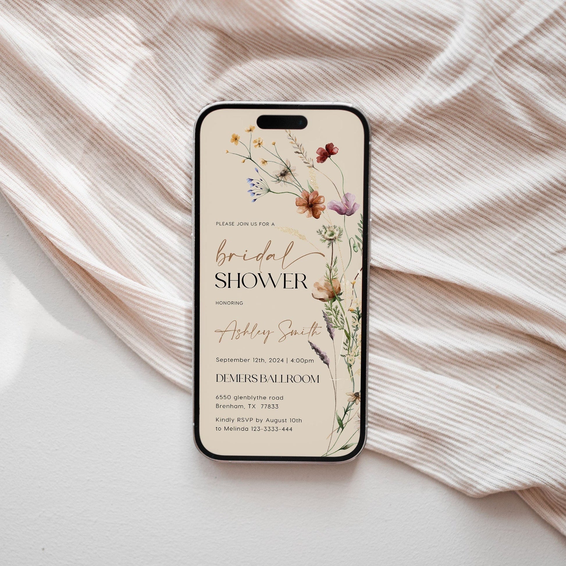 Bridal Shower Evite | Bridal shower invitation template | Beige and Floral Invitation - LovelyTemplatesCo