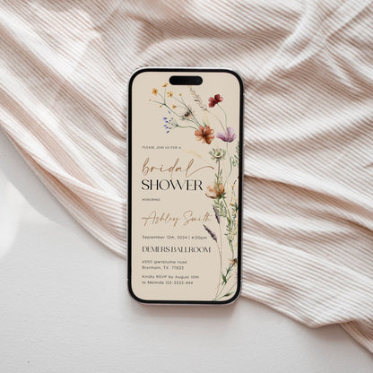 Bridal Shower Evite | Bridal shower invitation template | Beige and Floral Invitation - LovelyTemplatesCo